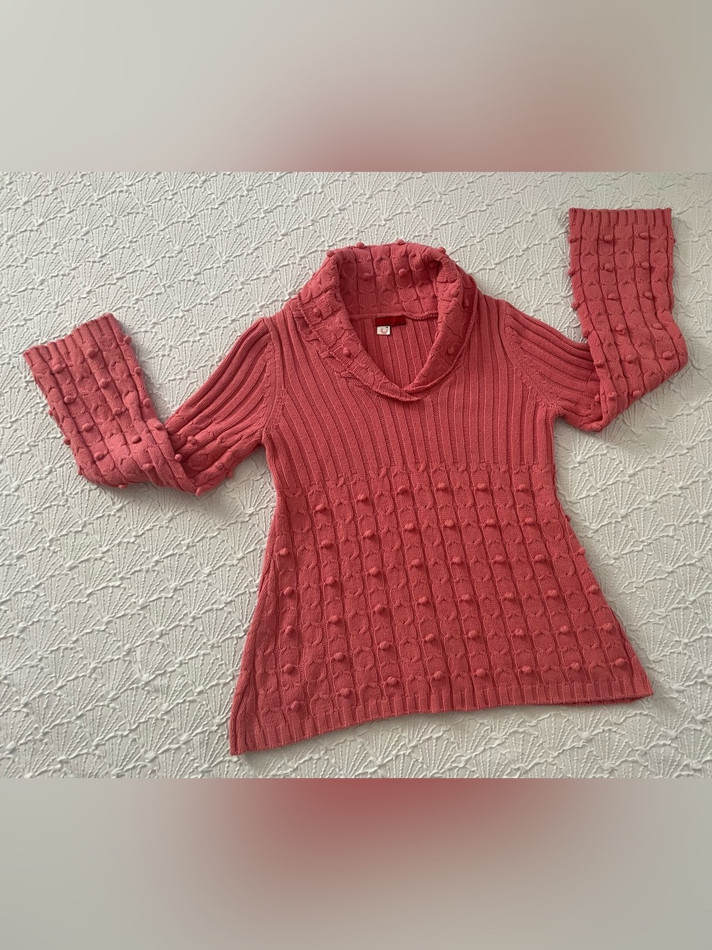 Anthropologie Tapemeasure Cable Knit Pink V-Neck Sweater 3D Size L